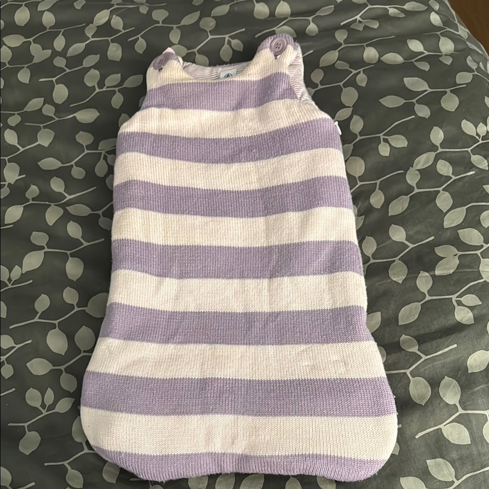 Striped Purple and Cream Cozy Baby Sleep Sack - Petit Bateau -wool/cotton